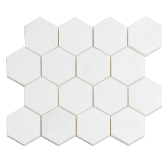 Nubes 10.2 in. x 12.6 in. Polished Snow White Marble Mosaic Hexagon Wall and Floor Tile (4.46 sq ft/case) - 5 Pack