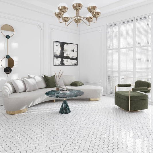 Snow White 10x12 Polished Hexagon Marble Mosaic Tile (5 pack, 4.46 sq ft/case)