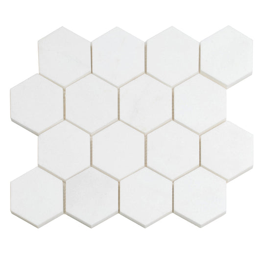 Snow White 10x12 Polished Hexagon Marble Mosaic Tile (5 pack, 4.46 sq ft/case) - Sample