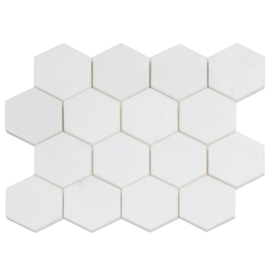 Nubes 10.2 in. x 12.6 in. Honed Snow White Marble Mosaic Hexagon Wall and Floor Tile (4.46 sq ft/case) - 5 Pack