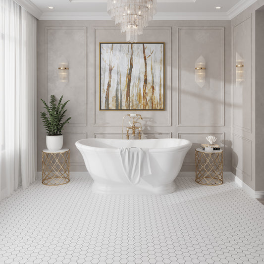 Snow White 10x12 Honed Hexagon Marble Mosaic Tile (5 pack, 4.46 sq ft/case)