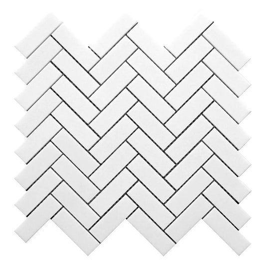 Nubes 11.9 in. x 12.8 in. Honed Snow White Marble Mosaic Herringbone Wall and Floor Tile (5.29 sq ft/case) - 5 Pack