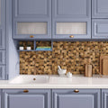 Bronze matte metal mosaic tile backsplash with mixed square shapes, 12x12 inches, kitchen wall installation