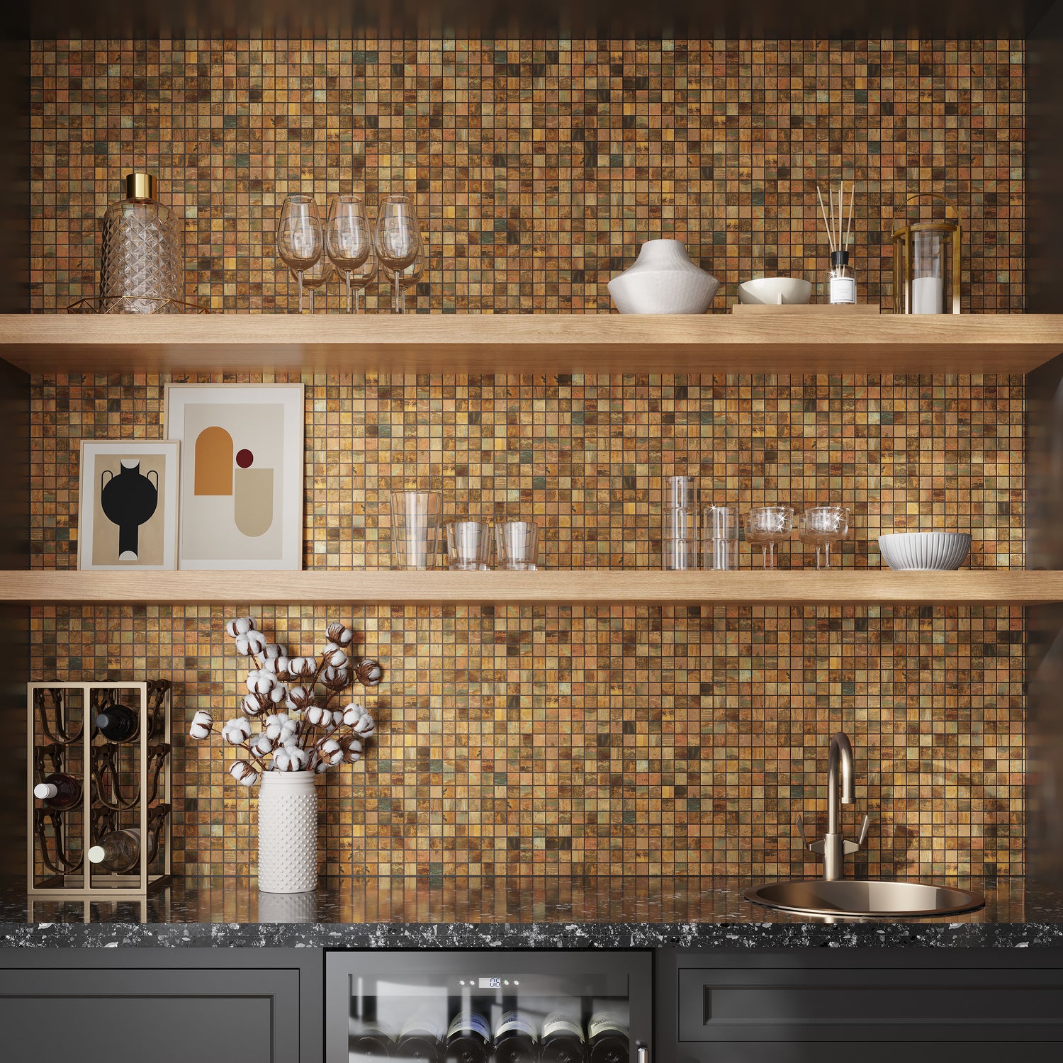 Sample-Bronze 12x12 Matte Square Metal Mosaic Tile (5 pack, 4.75 sq ft/case)
