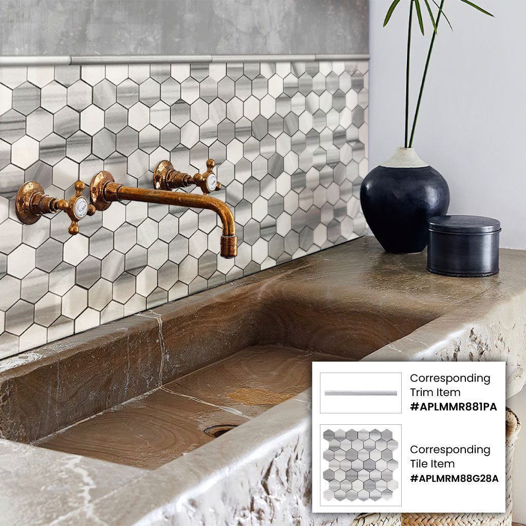 Gray 12x12 Polished Hexagon Equator Mosaic Tile (5 pack, 4.83 sq ft/case) - Sample