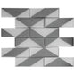 Gray and silver glossy glass brick mosaic tile in 12x12 layout featuring geometric diagonal patterns