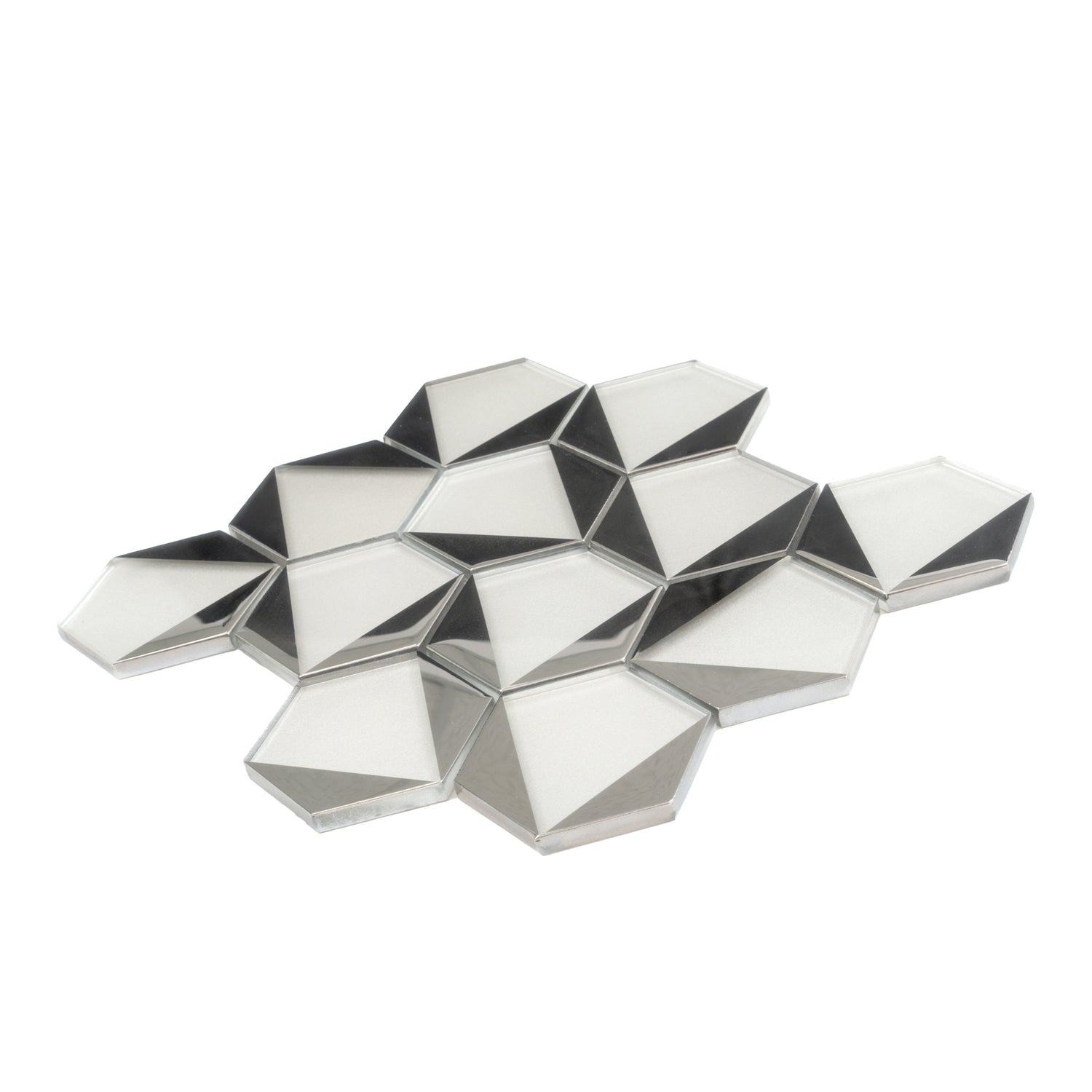 Gray, Silver 9x11 Glossy Glass Hexagon Mosaic Tile (3.28 sq ft/case, 5-Pack)