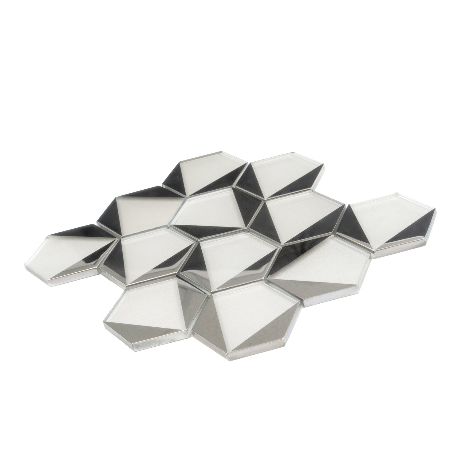 Sample - Gray, Silver 9x11 Glossy Glass Hexagon Mosaic Tile (3.28 sq ft/case, 5-Pack)
