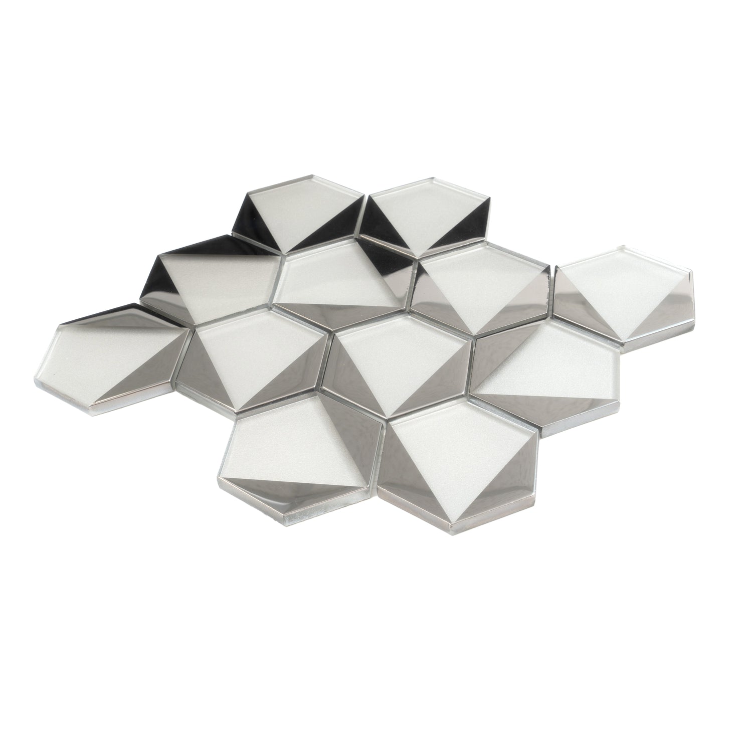 Gray, Silver 9x11 Glossy Glass Hexagon Mosaic Tile (3.28 sq ft/case, 5-Pack)