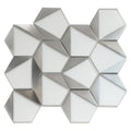 Glossy gray and silver hexagon glass mosaic tiles with 3D faceted surface pattern