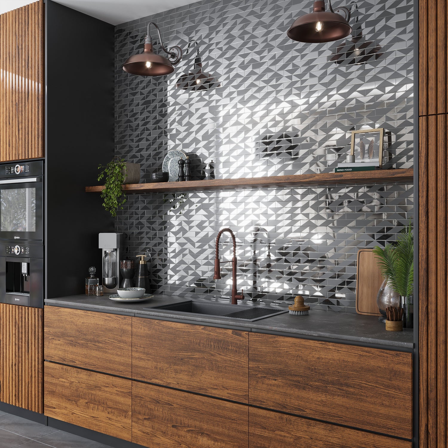 Sample - Gray 12x12 Glossy Glass Brick Mosaic Tile (4.79 sq ft/case, 5-Pack)