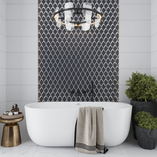 Sample-Gray 10x12 Glossy Glass Arabesque, Fan Mosaic Tile (4.25 sq ft/case, 5-Pack)