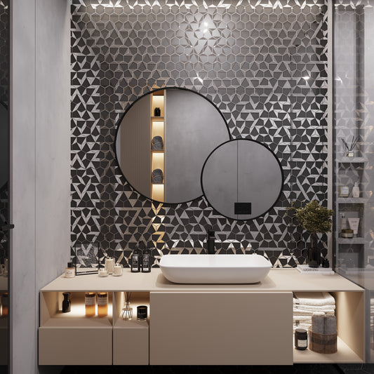 Gray 9x11 Glossy Glass Hexagon Mosaic Tile (3.28 sq ft/case, 5-Pack)