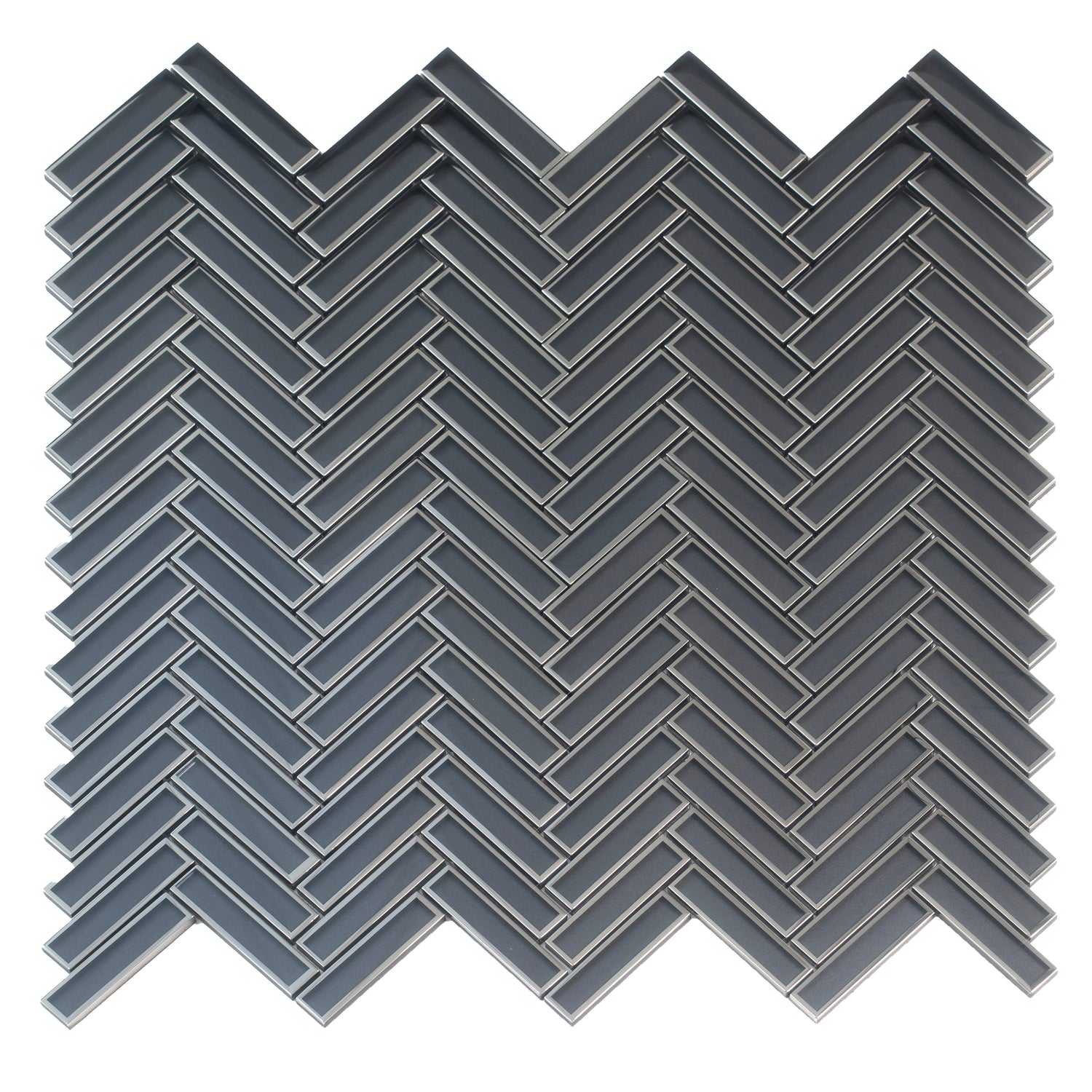 Gray 12x12 Glossy Glass Herringbone Mosaic Tile (4.59 sq ft/case, 5-Pack)