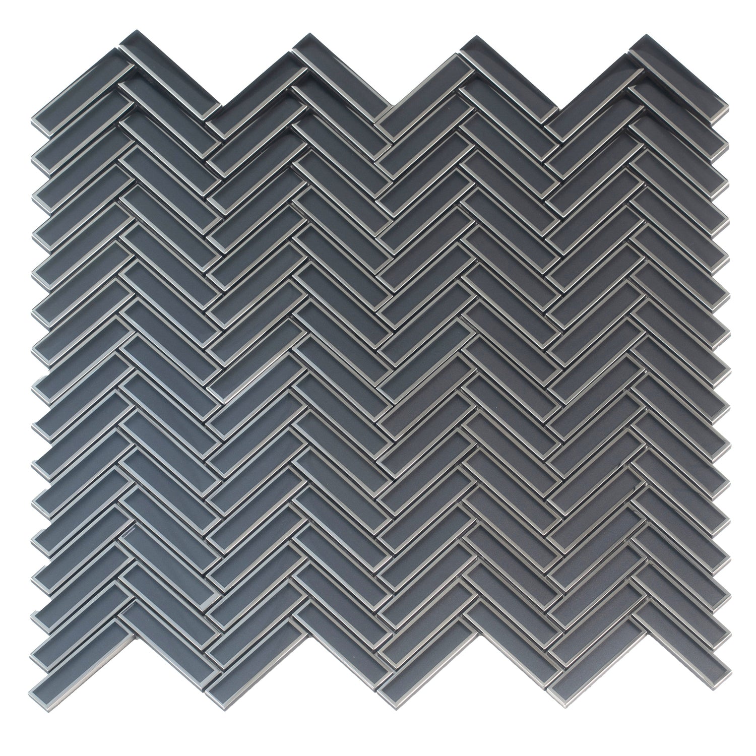 Sample - Gray 12x12 Glossy Glass Herringbone Mosaic Tile (4.59 sq ft/case, 5-Pack)