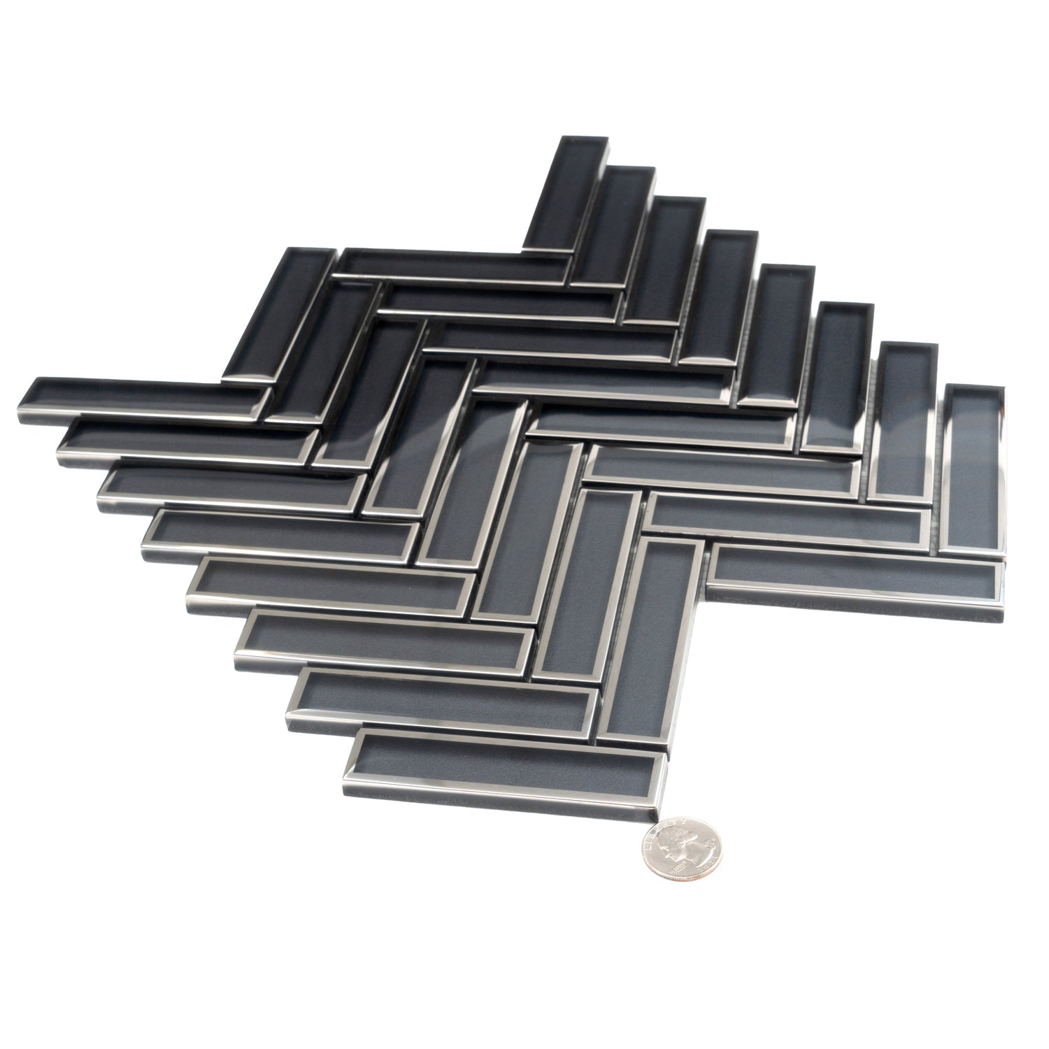 Sample - Gray 12x12 Glossy Glass Herringbone Mosaic Tile (4.59 sq ft/case, 5-Pack)