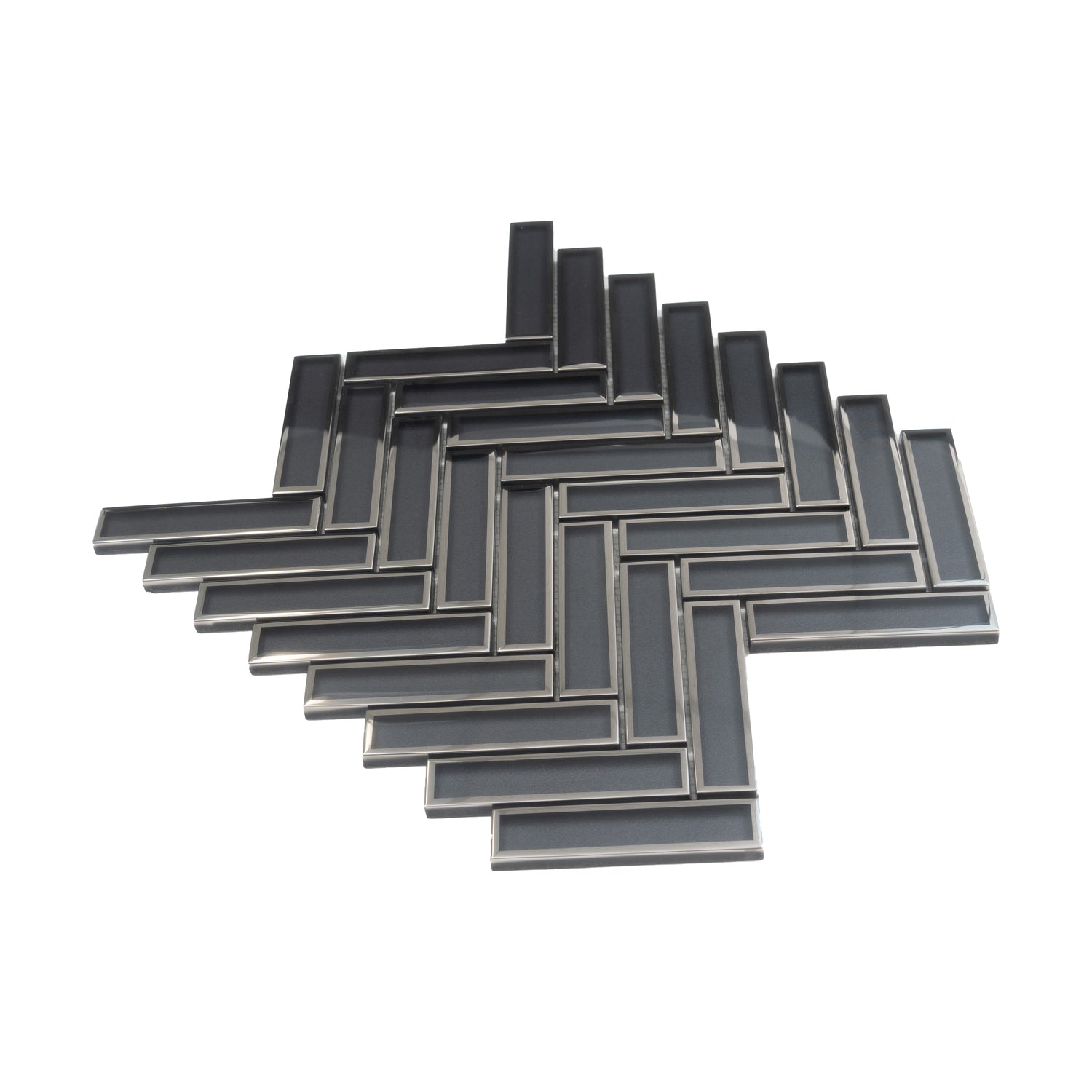 Gray 12x12 Glossy Glass Herringbone Mosaic Tile (4.59 sq ft/case, 5-Pack)