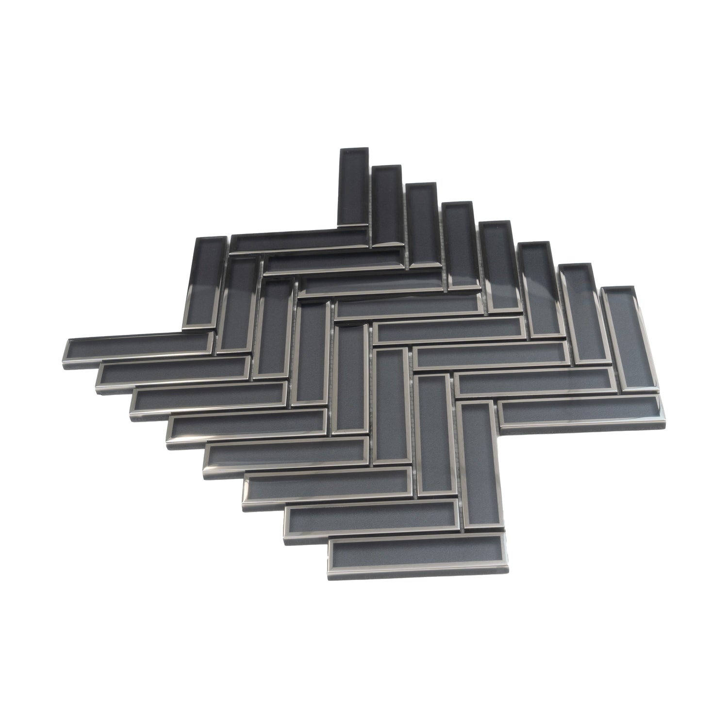 Sample - Gray 12x12 Glossy Glass Herringbone Mosaic Tile (4.59 sq ft/case, 5-Pack)