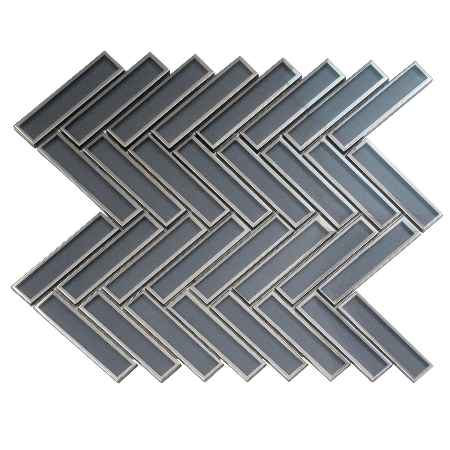 Sample - Gray 12x12 Glossy Glass Herringbone Mosaic Tile (4.59 sq ft/case, 5-Pack)