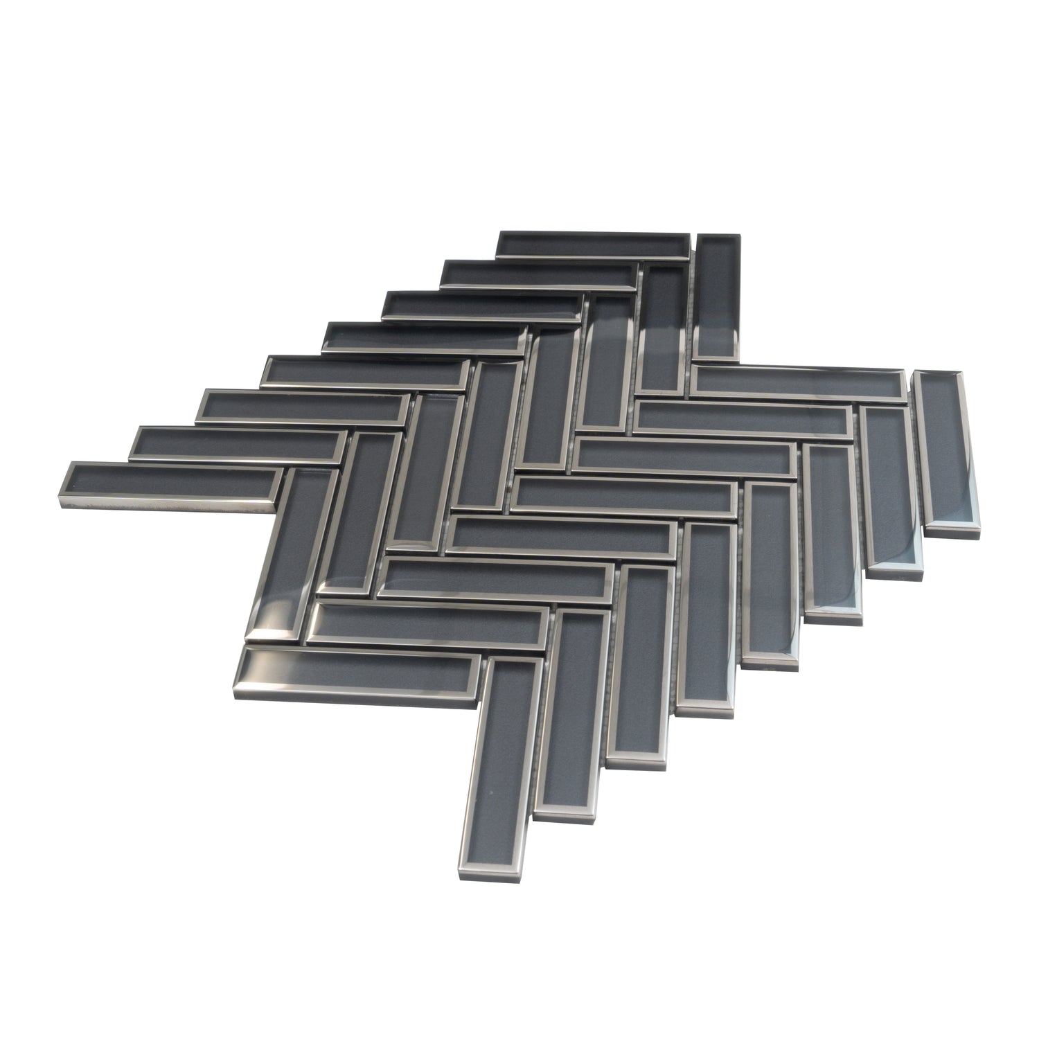 Gray 12x12 Glossy Glass Herringbone Mosaic Tile (4.59 sq ft/case, 5-Pack)