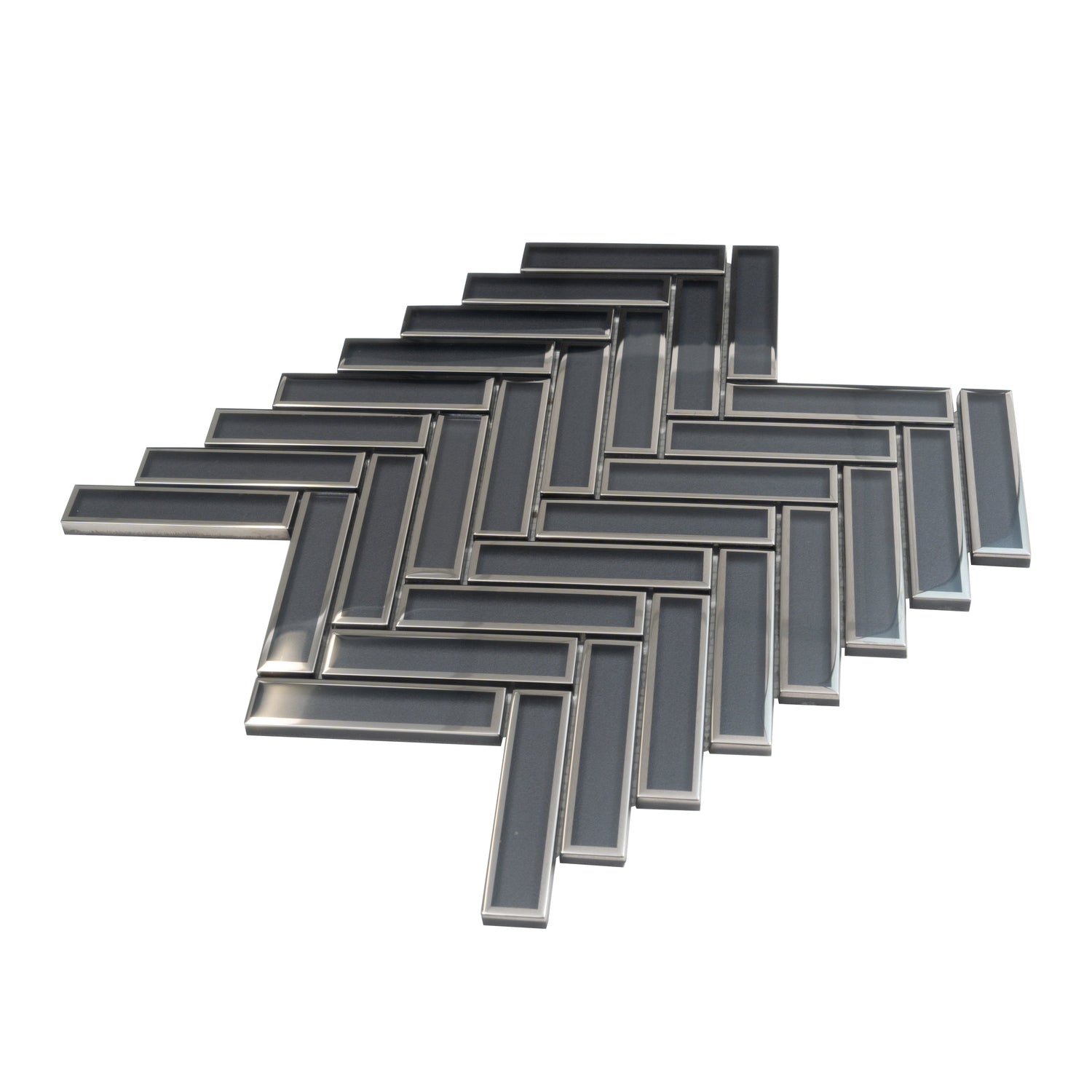 Sample - Gray 12x12 Glossy Glass Herringbone Mosaic Tile (4.59 sq ft/case, 5-Pack)