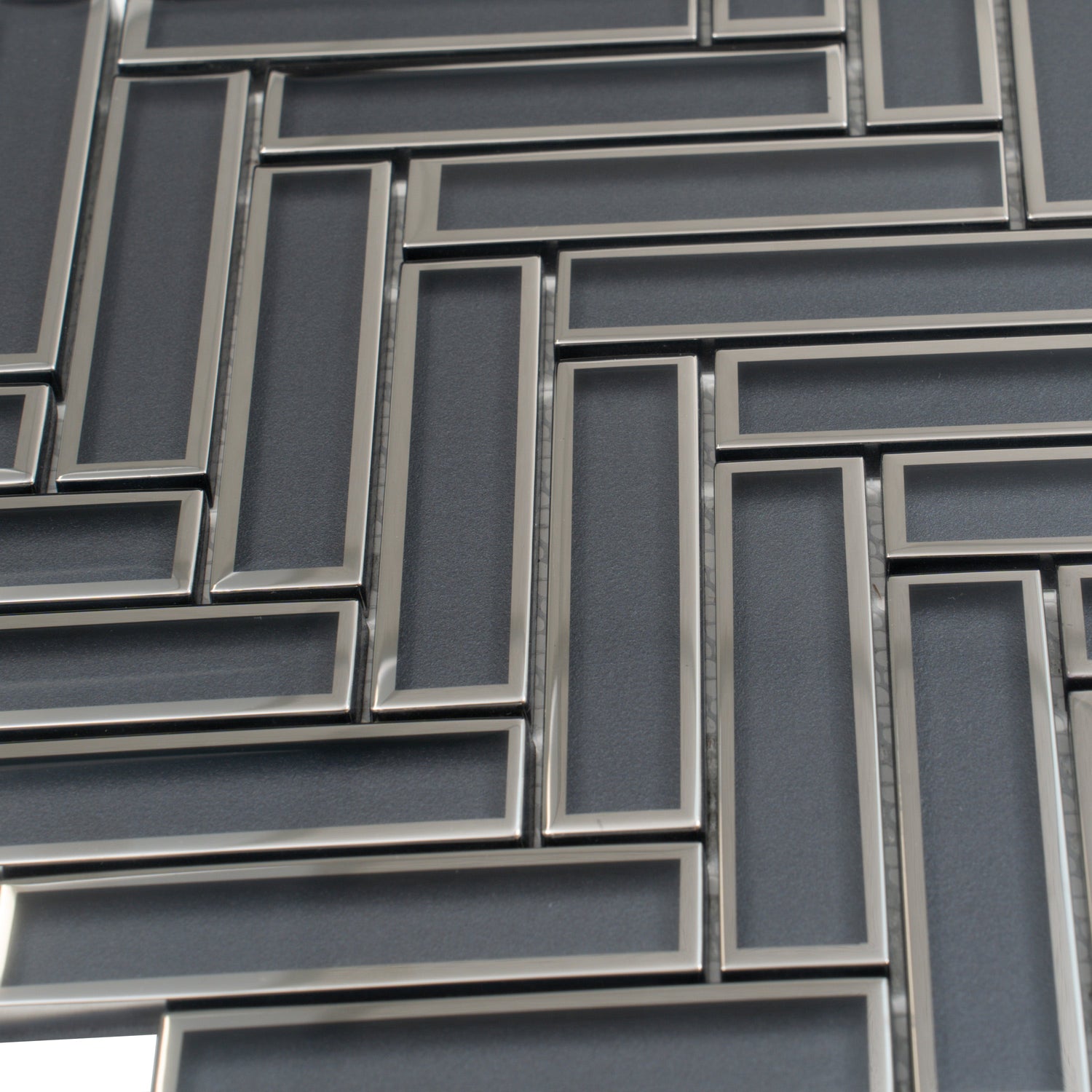 Sample - Gray 12x12 Glossy Glass Herringbone Mosaic Tile (4.59 sq ft/case, 5-Pack)