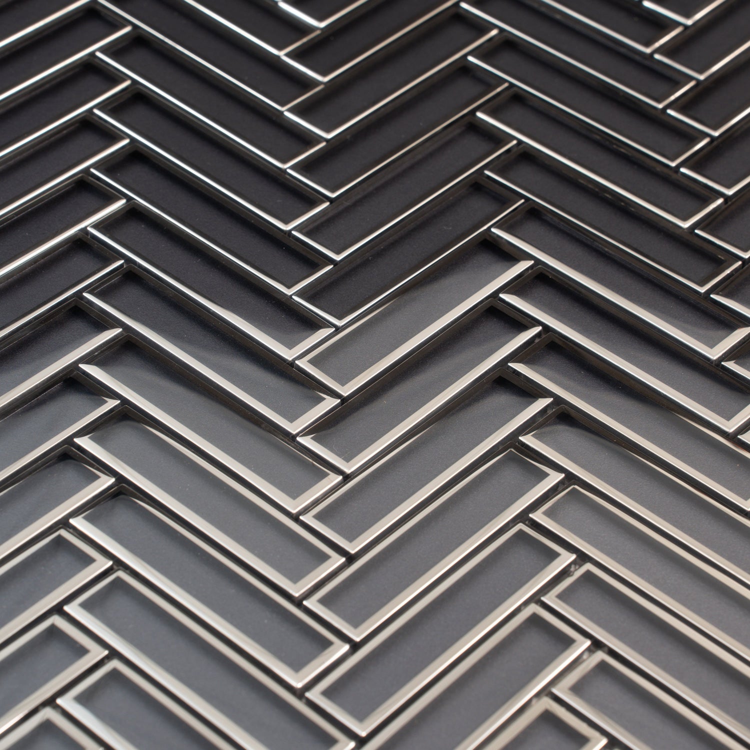 Sample - Gray 12x12 Glossy Glass Herringbone Mosaic Tile (4.59 sq ft/case, 5-Pack)
