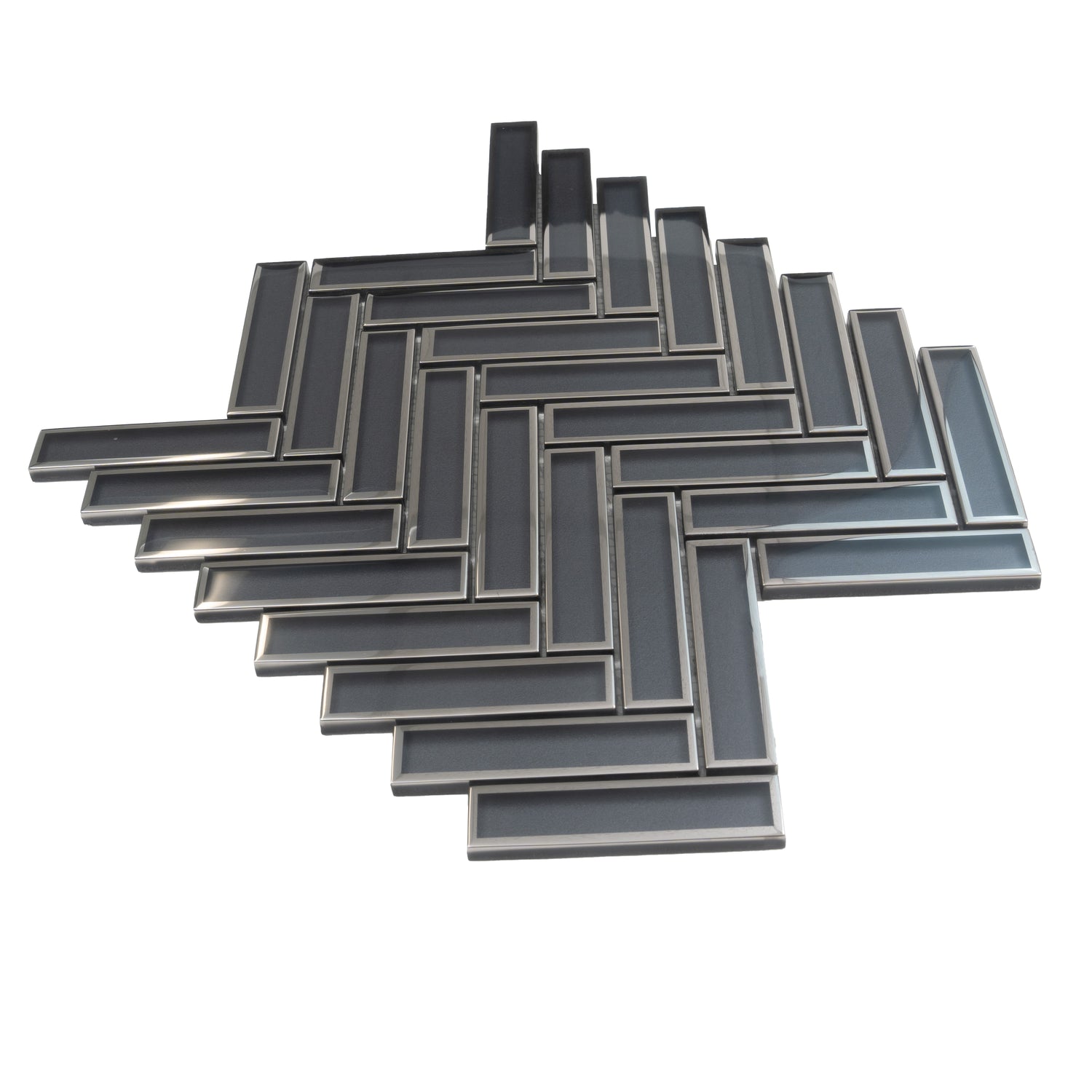 Gray 12x12 Glossy Glass Herringbone Mosaic Tile (4.59 sq ft/case, 5-Pack)