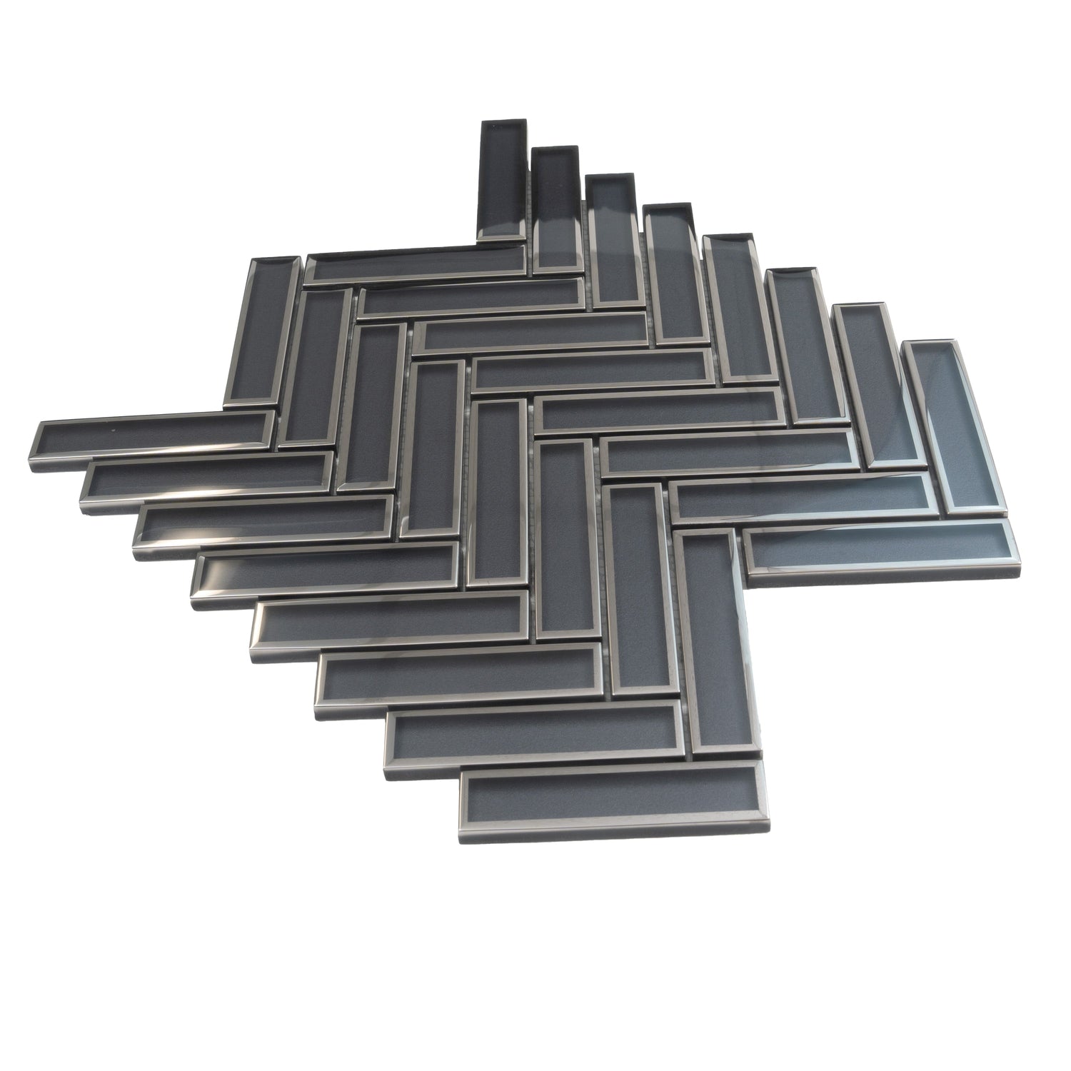 Sample - Gray 12x12 Glossy Glass Herringbone Mosaic Tile (4.59 sq ft/case, 5-Pack)