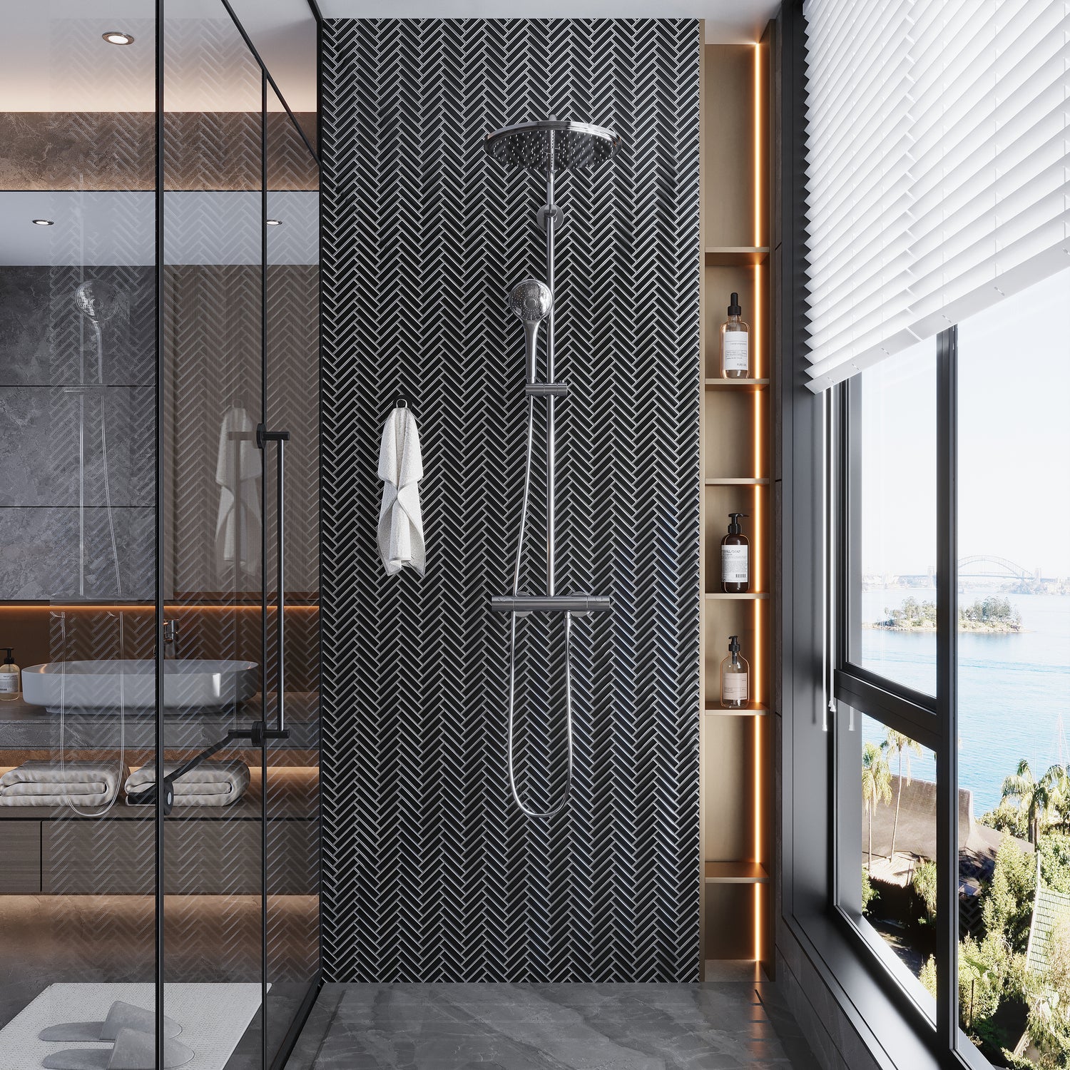 Gray 12x12 Glossy Glass Herringbone Mosaic Tile (4.59 sq ft/case, 5-Pack)