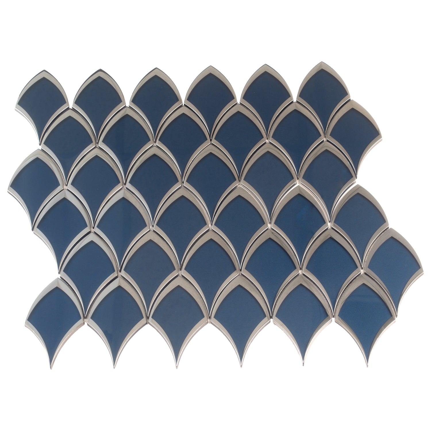 blue and gray glossy glass arabesque fan mosaic tile sheets 10x12 inches