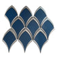 blue gray glossy glass arabesque fan mosaic tile with silver edges 10x12 inches