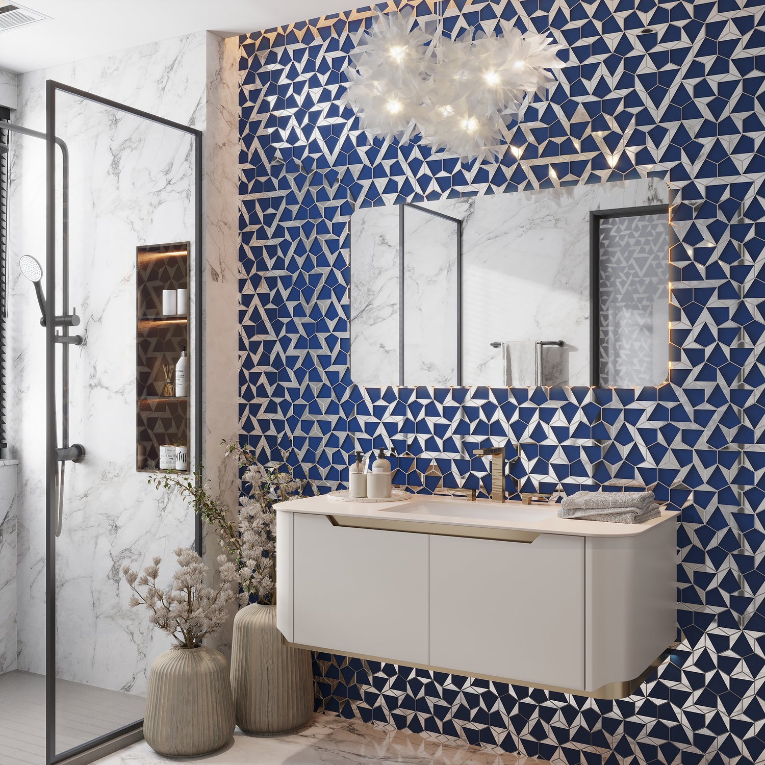 Blue, Gray 9x11 Glossy Glass Hexagon Mosaic Tile (3.28 sq ft/case, 5-Pack)