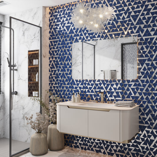 Sample-Blue, Gray 9x11 Glossy Glass Hexagon Mosaic Tile (3.28 sq ft/case, 5-Pack)