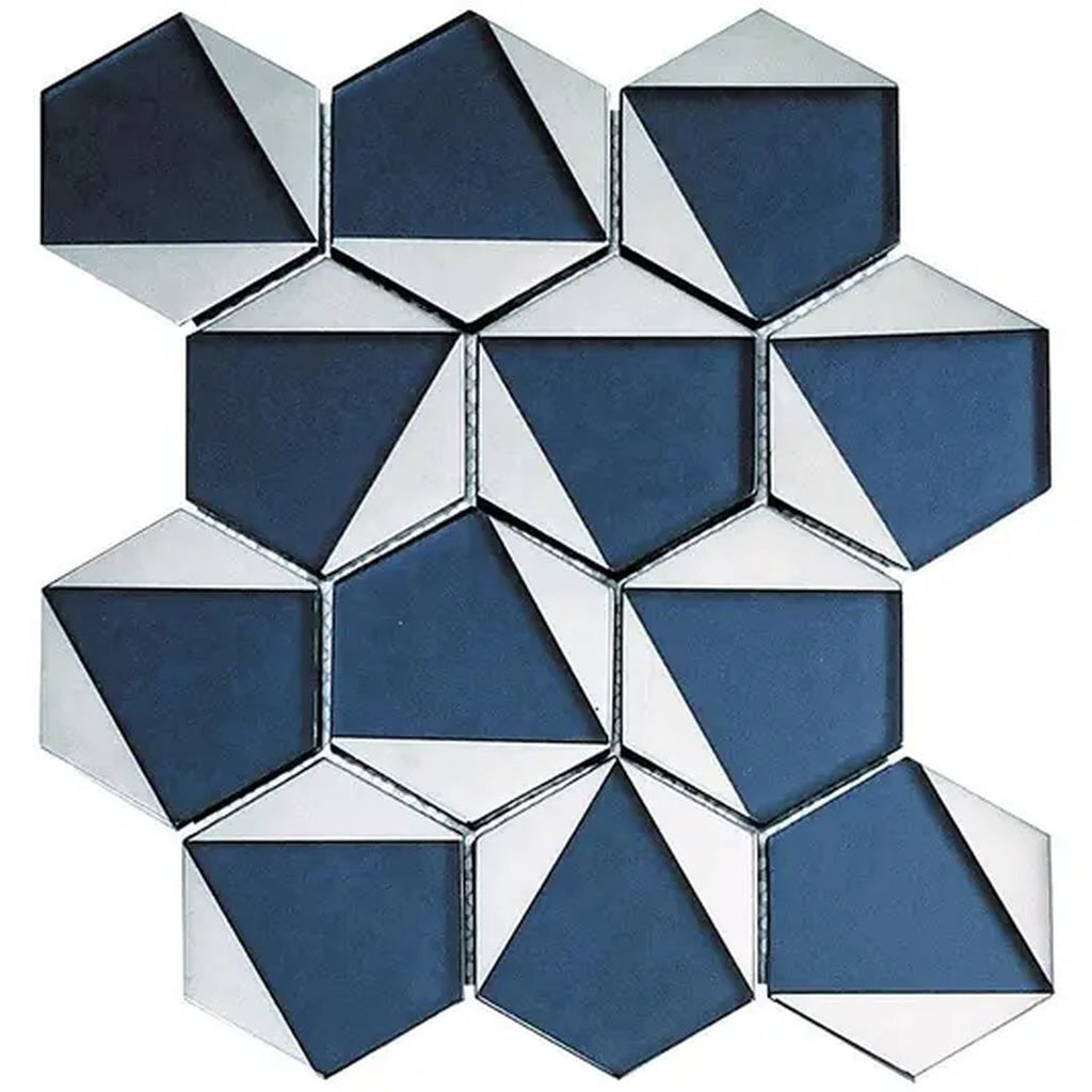 Sample - Blue, Gray 9x11 Glossy Glass Hexagon Mosaic Tile (3.28 sq ft/case, 5-Pack)