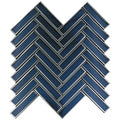 blue and gray 12x12 glossy glass herringbone mosaic tile with beveled edges