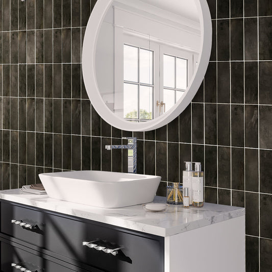 Black 2.5x8 Glossy Ceramic Subway Tile (38 pack, 5.38 sq ft/case) - Sample