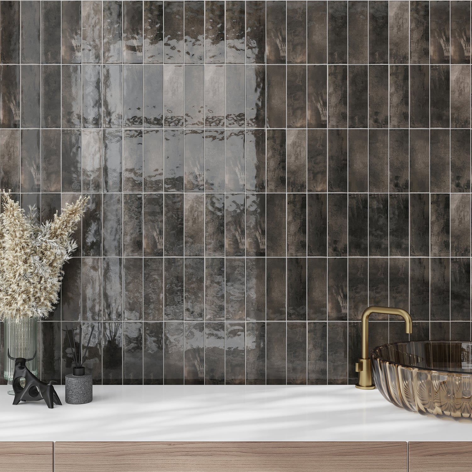 Black 2.5x8 Glossy Ceramic Subway Tile (38 pack, 5.38 sq ft/case)