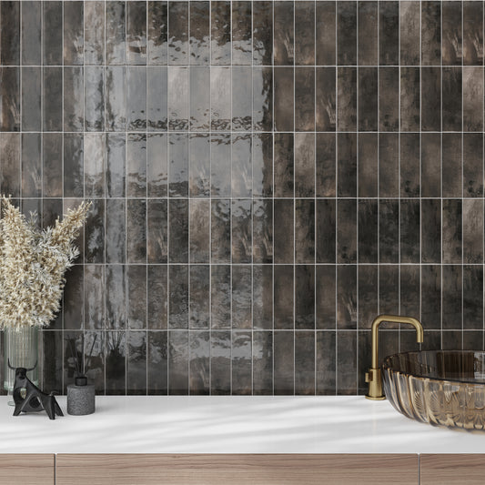 Black 2.5x8 Glossy Ceramic Subway Tile (38 pack, 5.38 sq ft/case)