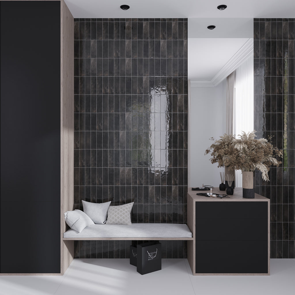 Black 2.5x8 Glossy Ceramic Subway Tile (45 Cases, 242.1 sqft/Pallet ...