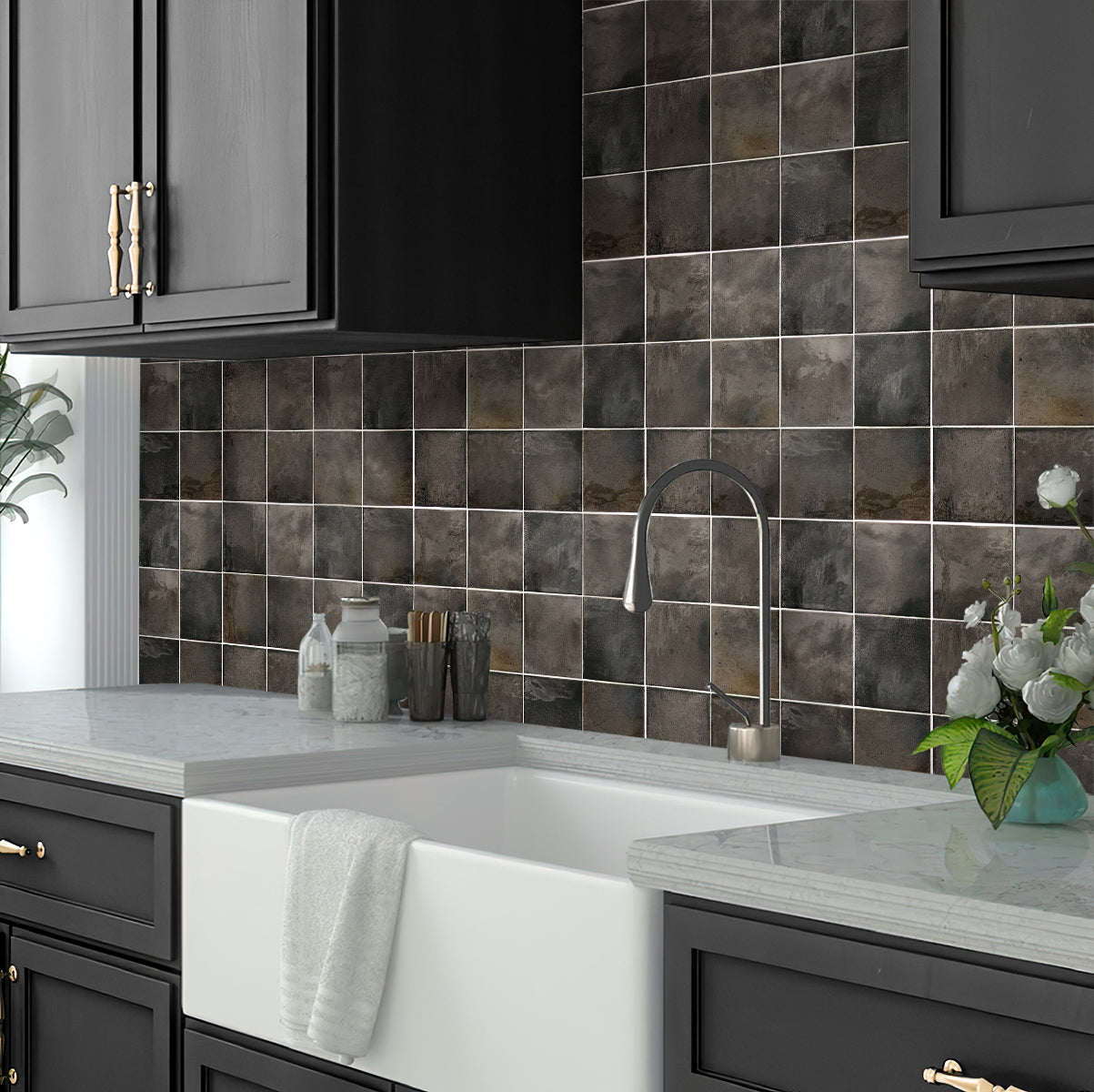 Black 4x4 Glossy Square Ceramic Tile (50 pack, 5.39 sq ft/case) - Sample
