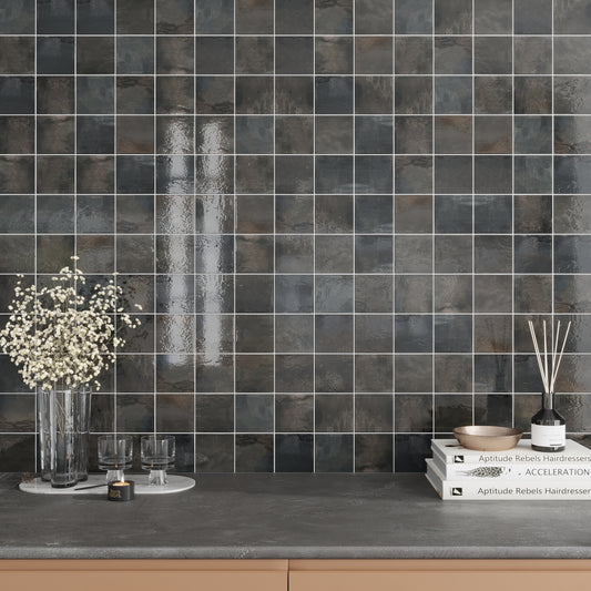 Black 4x4 Glossy Square Ceramic Tile (60 pack, 6.46 sq ft/case)