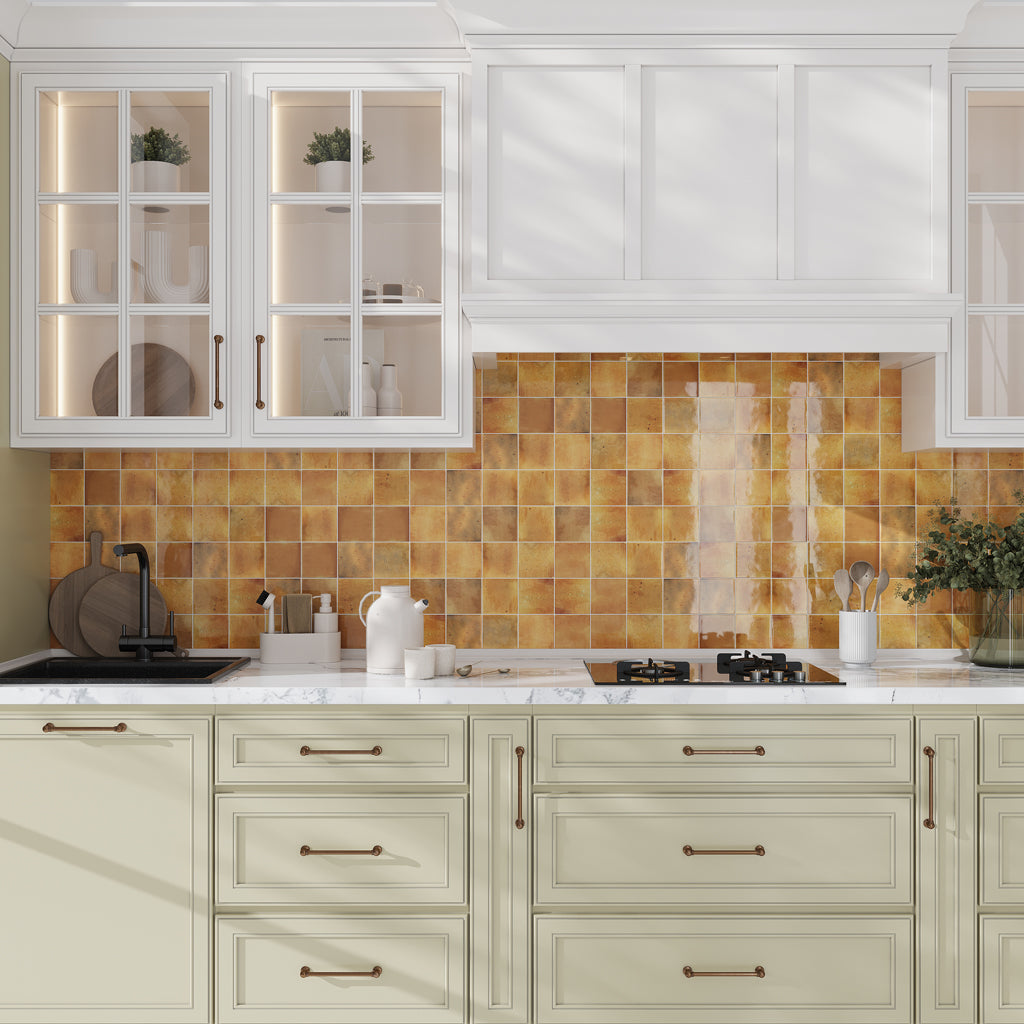 Honey Orange 4x4 Glossy Square Ceramic Tile (50 pack, 5.39 sq ft/case) - Sample