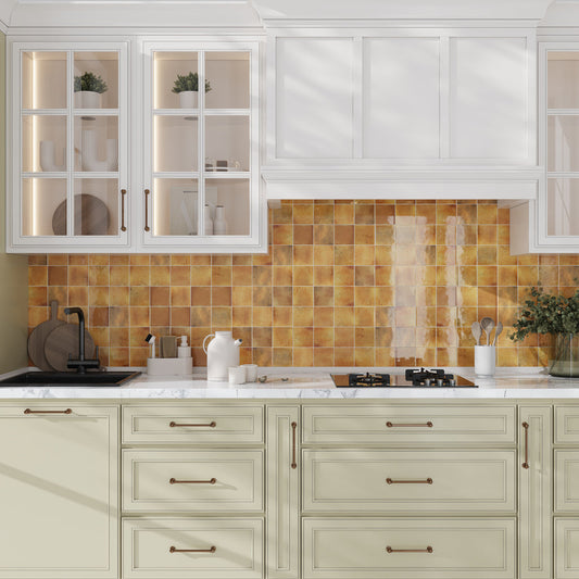 Honey Orange 4x4 Glossy Square Ceramic Tile (50 pack, 5.39 sq ft/case) - Sample