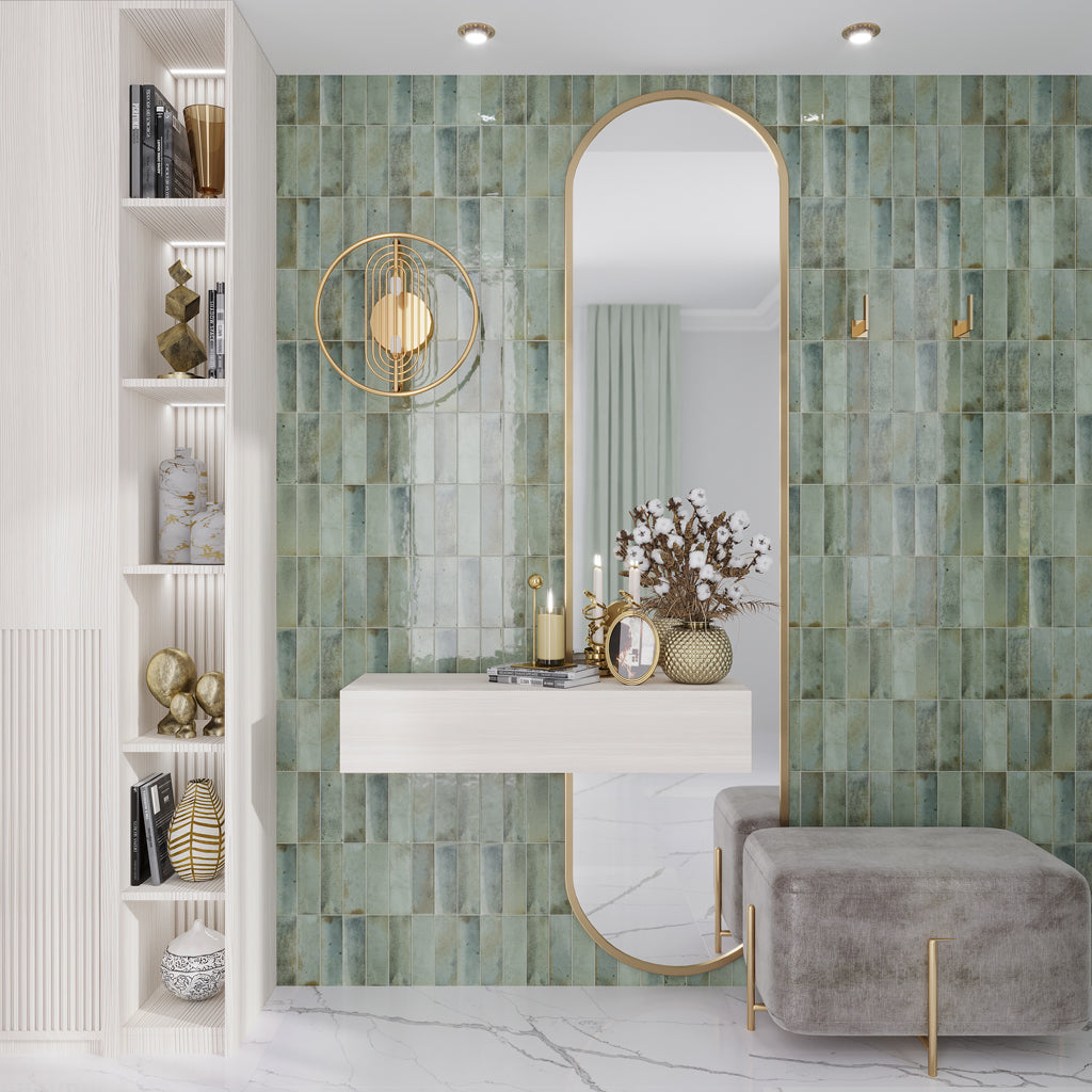 3x8 Antiek Green Glossy Ceramic Tile