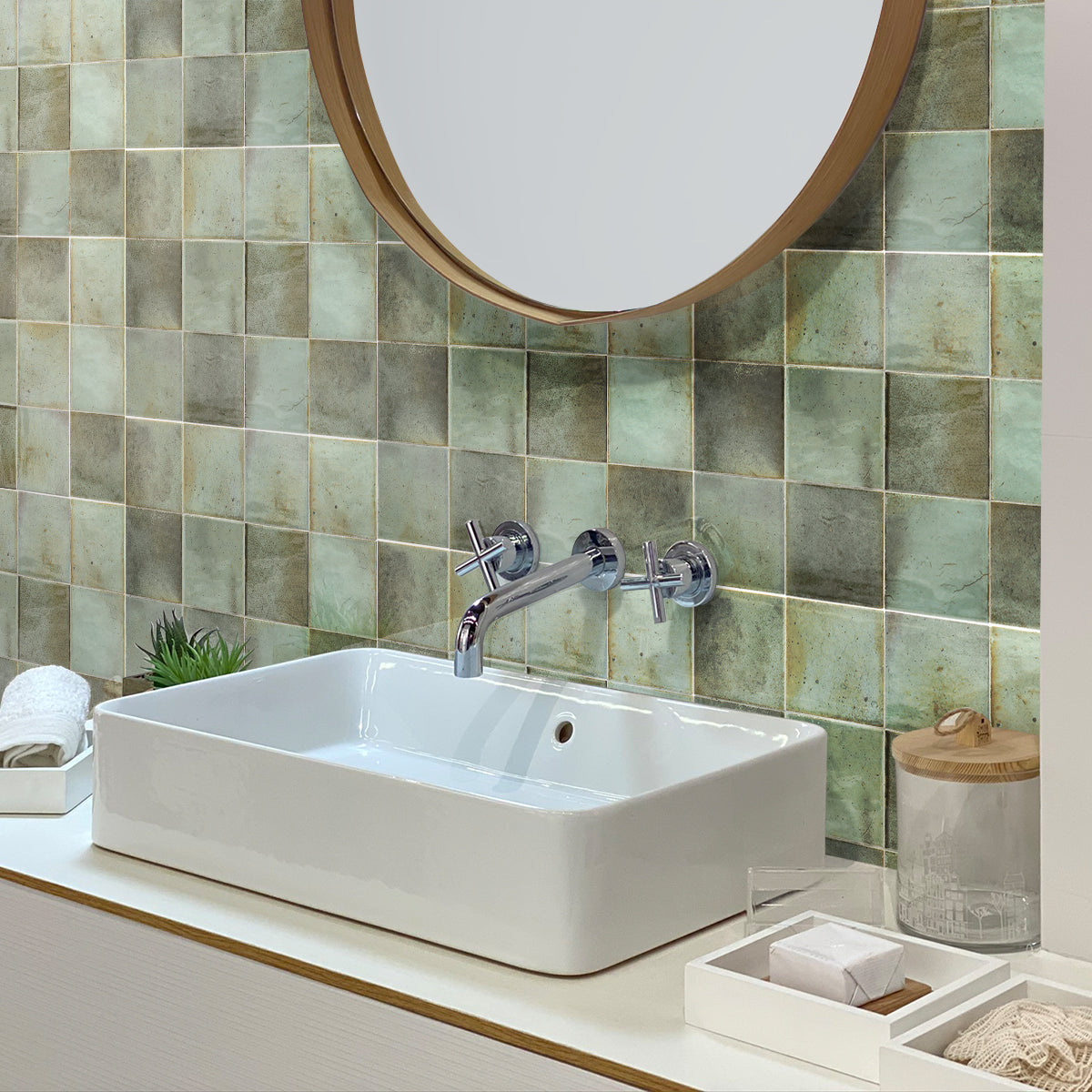 Sage Green 4x4 Glossy Square Ceramic Tile (50 pack, 5.39 sq ft/case) - Sample