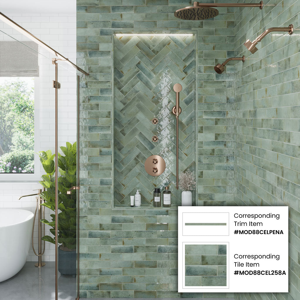 Sage Green 0.5x8 Glossy Ceramic Pencil Tile Trim (10 pack, 0.7 sq ft/case) - Sample