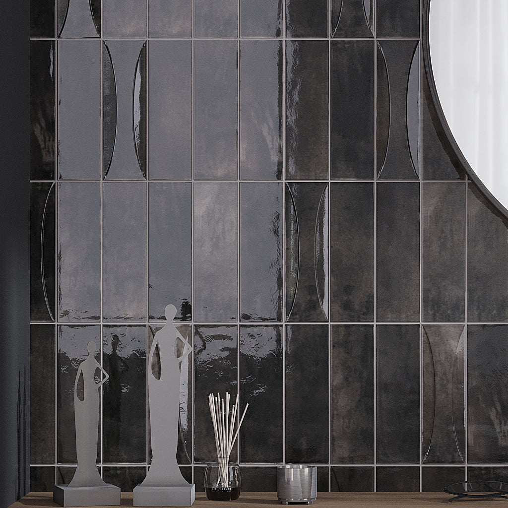 Black 2.5x8 Glossy Ceramic Subway Deco Tile (38 pack, 5.38 sq ft/case)