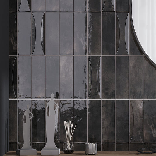Black 2.5x8 Glossy Ceramic Subway Deco Tile (38 pack, 5.38 sq ft/case)
