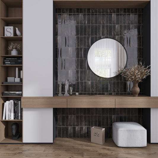 Black 2.5x8 Glossy Ceramic Subway Deco Tile (38 pack, 5.38 sq ft/case) - Sample